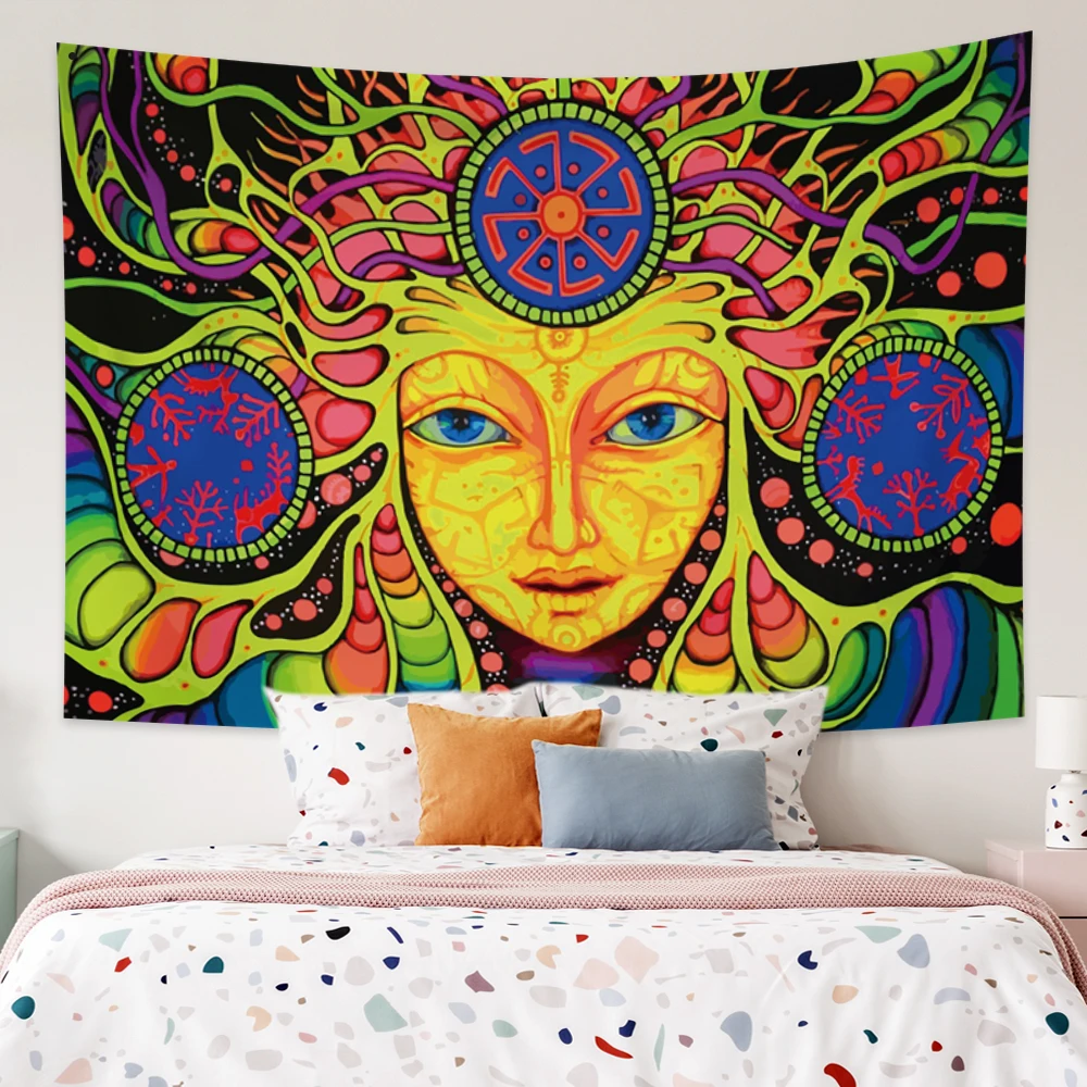 

Mysterious Face Tapestry Aesthetic Bohemia Mandala Wall Hanging Trippy Hippie Living Room Decor Tapestry Yoga Bed Sheet Blanket