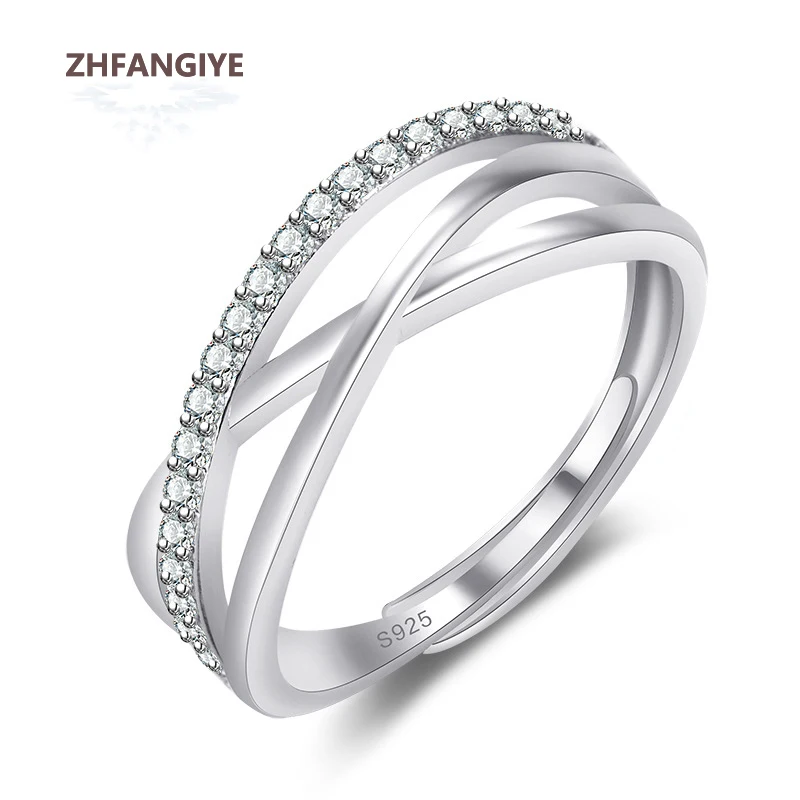 

ZHFANGIYE Trendy Women Rings 925 Silver Jewelry with Zircon Gemstone Accessories for Wedding Party Promise Gift Open Finger Ring