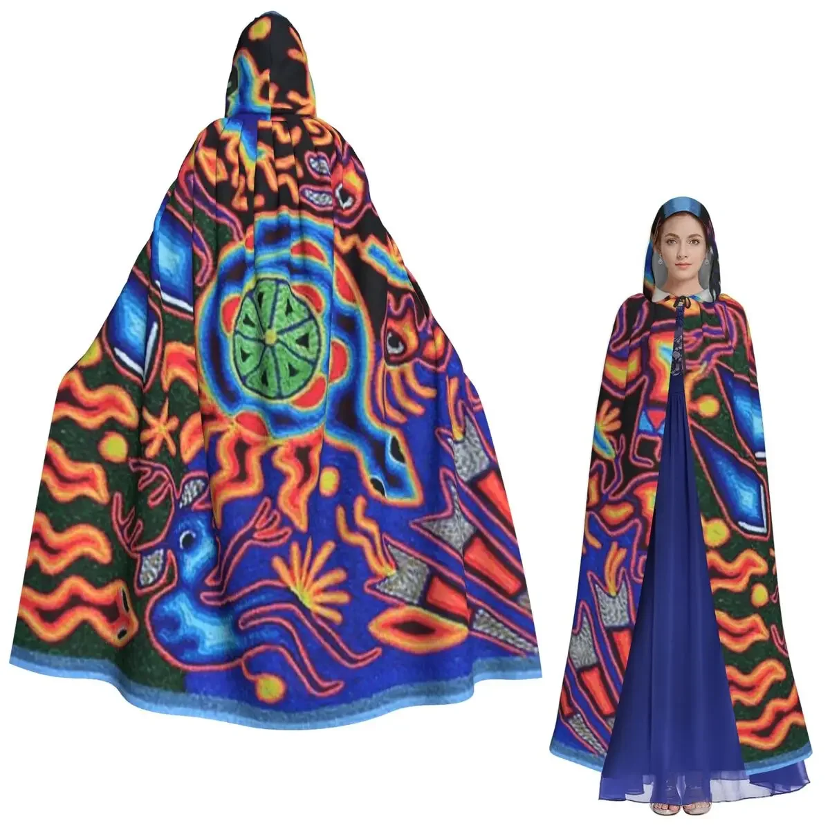 Фото Huichol Dream длинный плащ с капюшоном, средневековый костюм ведьмы, накидка для косплея, пальто на Хэллоуин для взрослых, унисекс №1