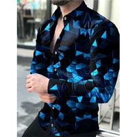 streetwear mens shirt turn down collar buttoned shirt casual geometry print long sleeve tops mens clothing hawaiian shirt man