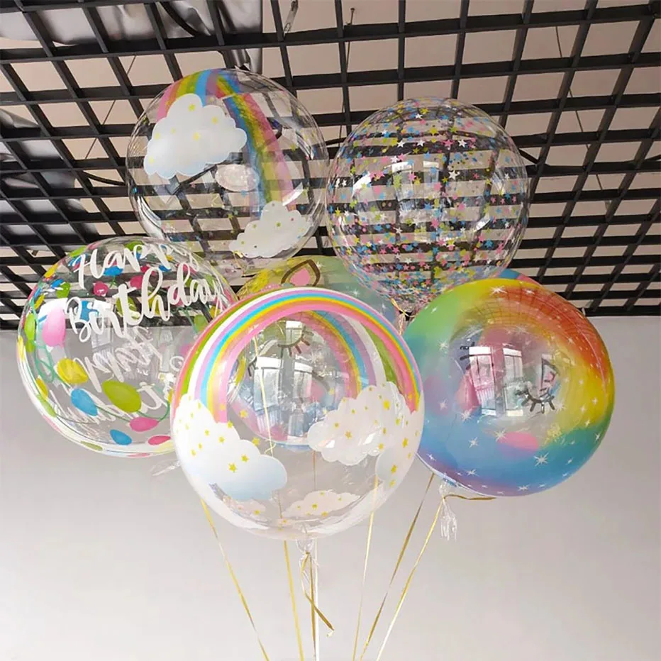 

50Pcs Rainbow Stars Printed Bobble Balloons 20Inch Transparent Air Globos Home Birthday Party Wedding Decoration Accessories