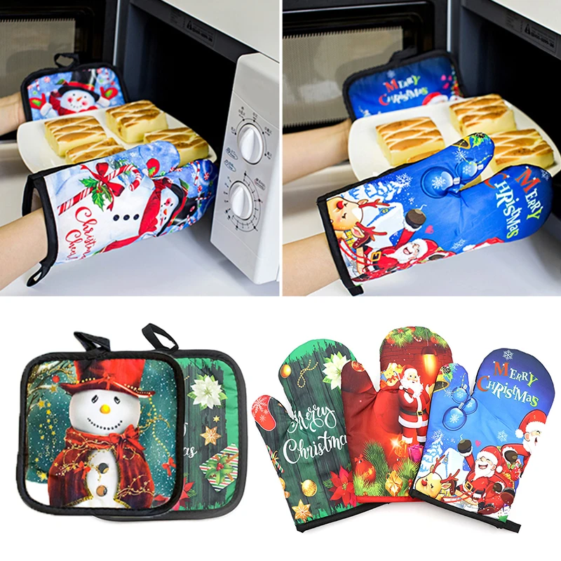 

Рождественская перчатка для микроволновой печи, кухонный инструмент, варежка, териленовая изоляция, термостойкие Нескользящие утолщенные перчатки для выпечки