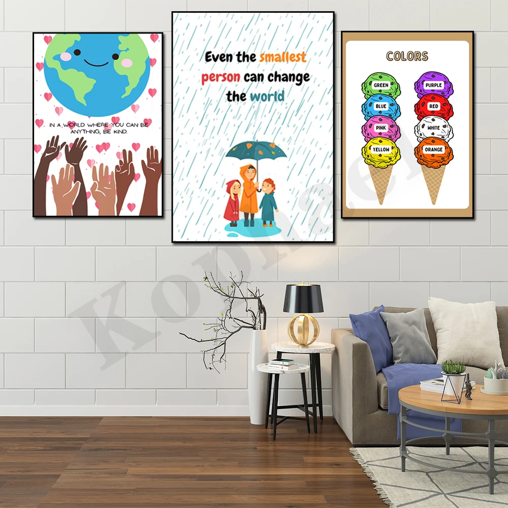 Цветовое обучение для детей. В одном мире. Даже самые маленькие люди могут изменить мир. Настенный художественный плакат для обучения