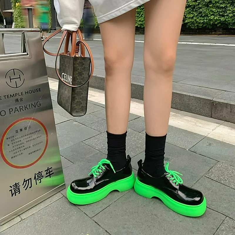 

British Style Leather Shoes Women 2022 Autumn New Internet-Famous Platform Thick Bottom One Pedal Loafer Fashion Shoes Women