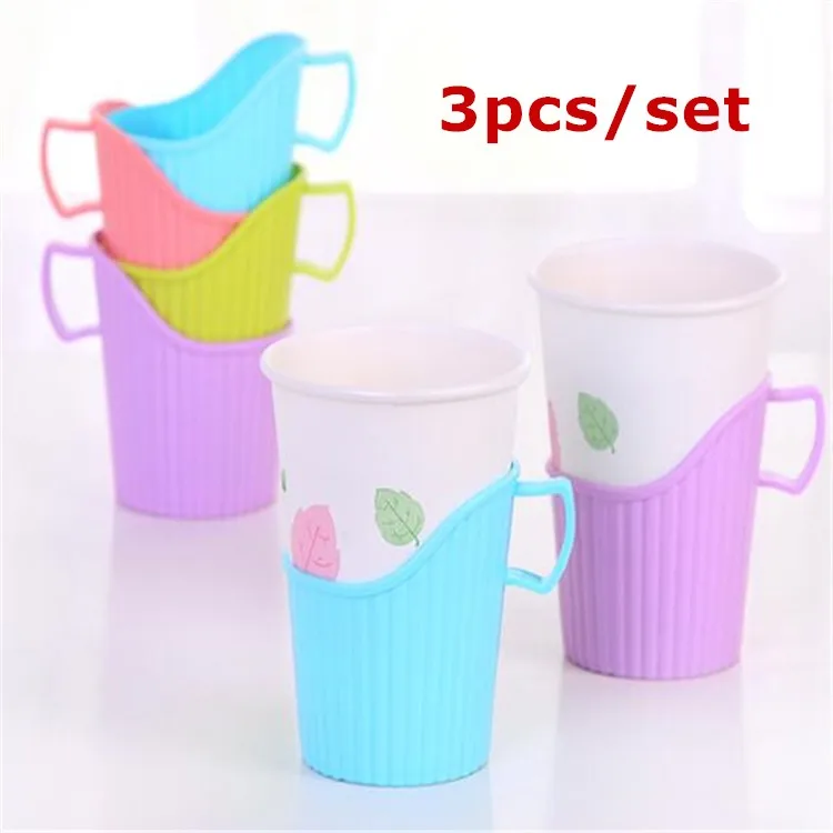 

3 PCS Porable Plastic Disposable Paper Cup Holder Heat Cold Insulation