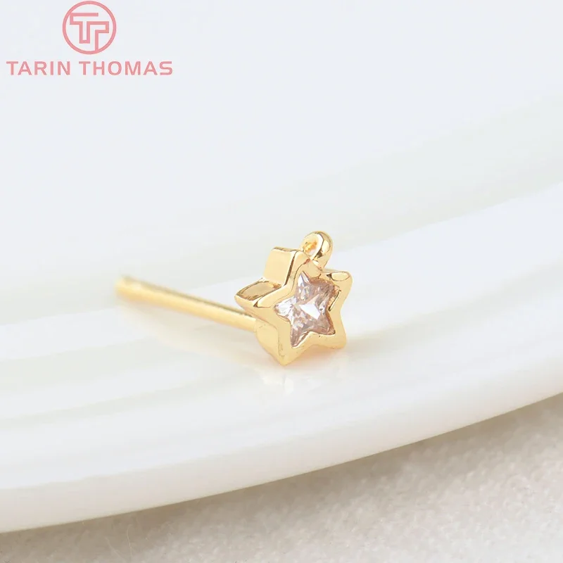 (2017)6 шт. 5x14 мм отверстие 1 24-каратное золото латунь с цирконом серьги-гвоздики со