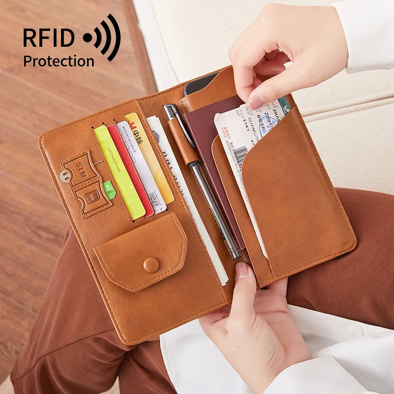 RFID Passport Bag Luxury Document Bag Travel Leather Case Passport Holder Passport Cover Titular De Pasaporte De Cuero 2023
