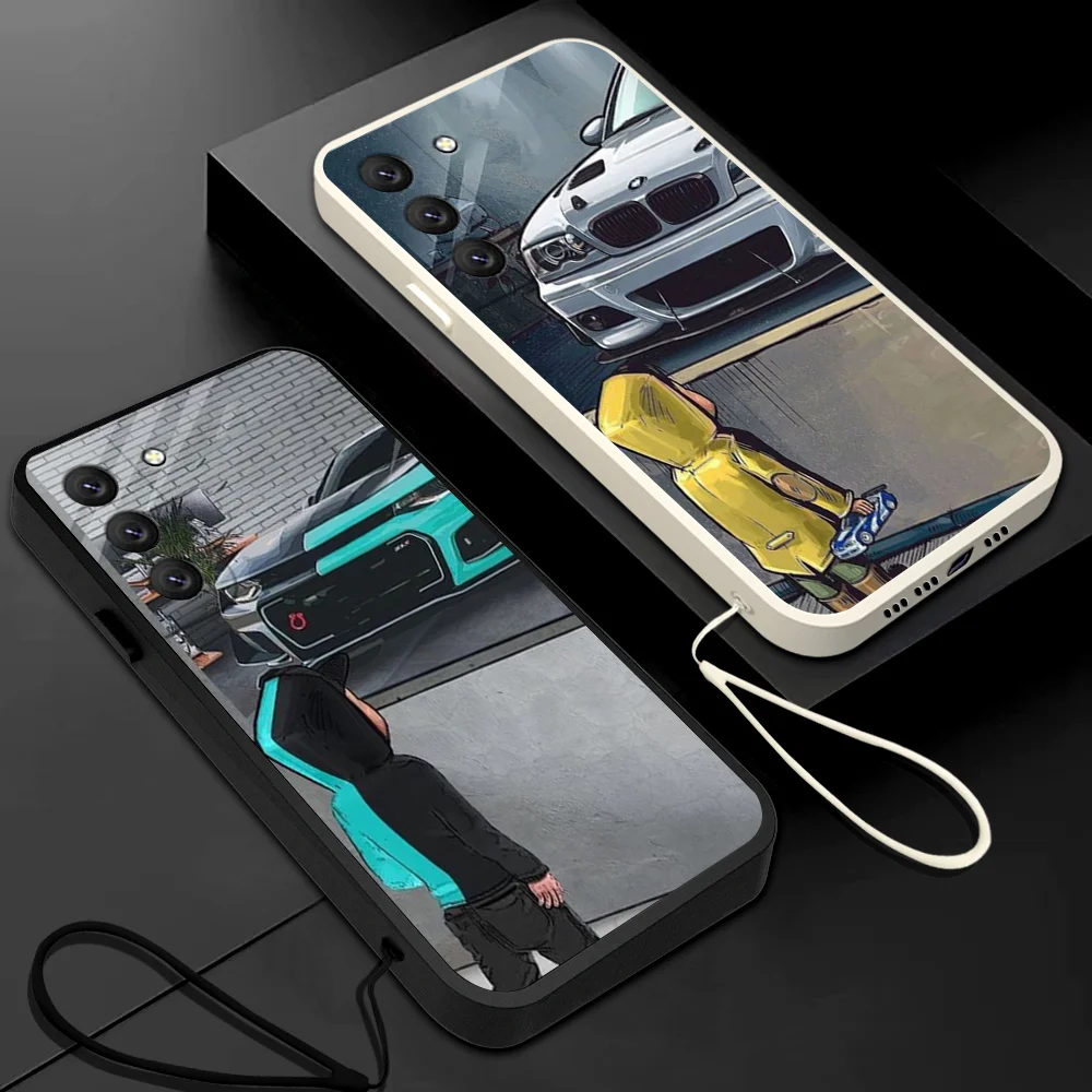 

Boy See Sports Car JDM Drift Phone Case For Samsung Galaxy S23 S22 S21 S20 FE S10 4G S9 S10E Note 20 9 Plus With Lanyard Cover