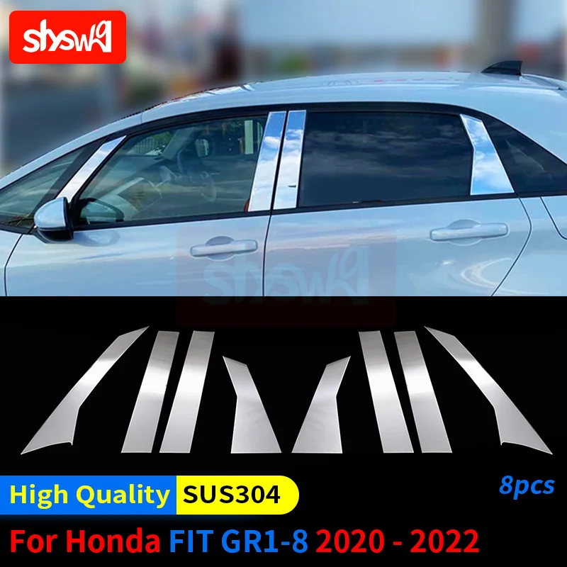 

Fit For Honda 2021 FIT GR1-8 Window Pillar Cover Trim Garnish SUS304 Accessories B+C Pillar 8PCS Silver Glitter External Styling