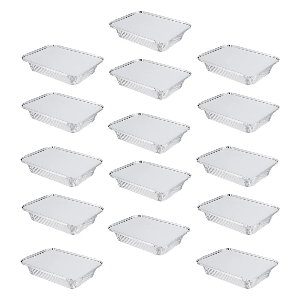 

20 Sets Go Food Containers Lids Tin Box Grill Pans Rectangle Foil Aluminum Plates Kitchen Supplies