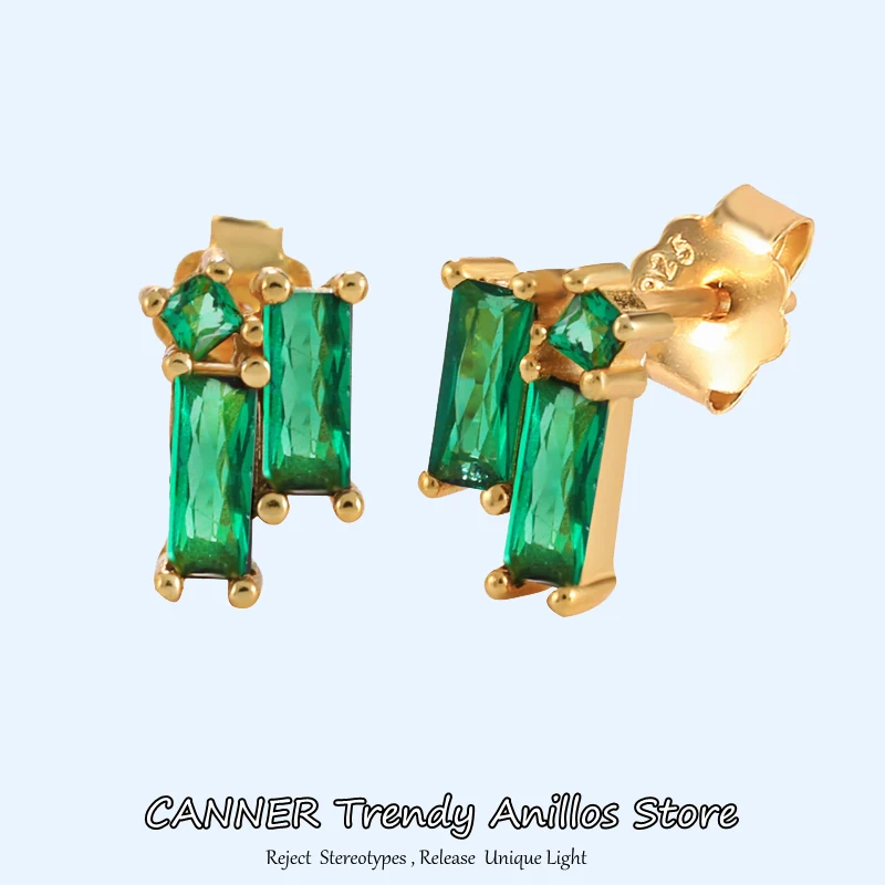 

CANNER 925 Sterling Silver Green Zircon Stud Earring Fo Women Crystal CZ Luxury Studs Summer Beach Fine Jewelry Wedding Gifts