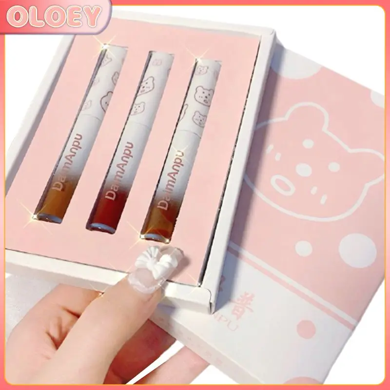 

Moisturizing Mirror Water Lip Gloss Waterproof Lasting Colored Lipstick 3pcs Set Cute Bear Lip Glaze Lipgloss Gift Box Cosmetics