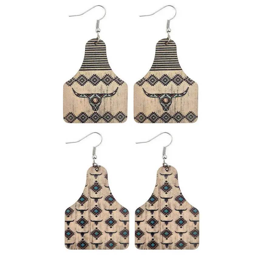 Женские серьги из искусственной кожи Винтажные натуральной с принтом головы