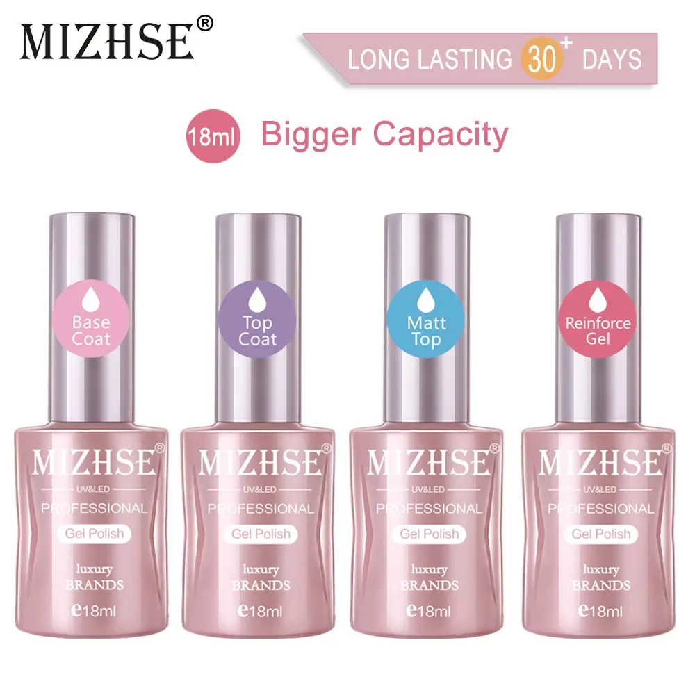 

MIZHSE 18ML Base and Top Coat Gel Nail Polish UV Gel Transparent Soak Off Primer Gel Polish Long Lasting Gel Lacquer Nails Art
