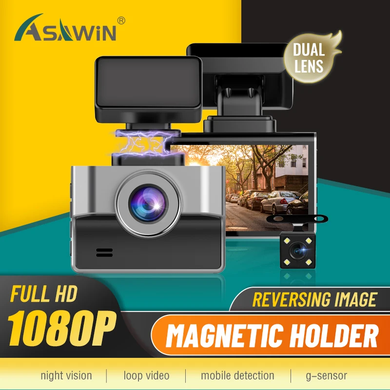 $71.84 Asawin A2 Dual Lens Car Dash Cam recorder Front and Rear With Night Vision Car Dvr Dual Camera 2.45 Ips