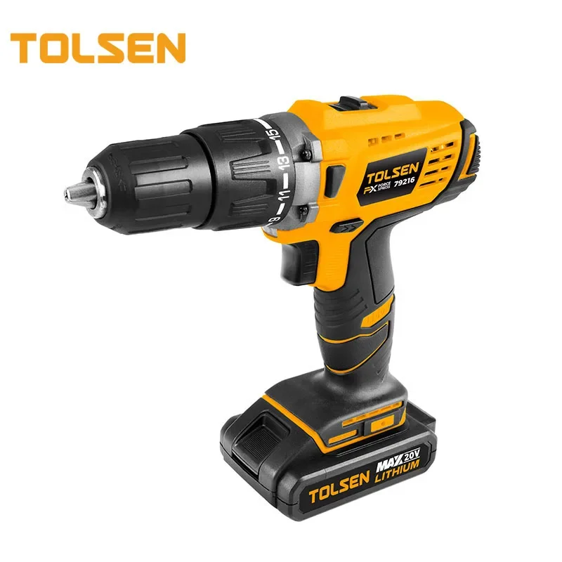 TOLSEN 79216 промышленная литий-ионная ударная мощная аккумуляторная дрель с функцией