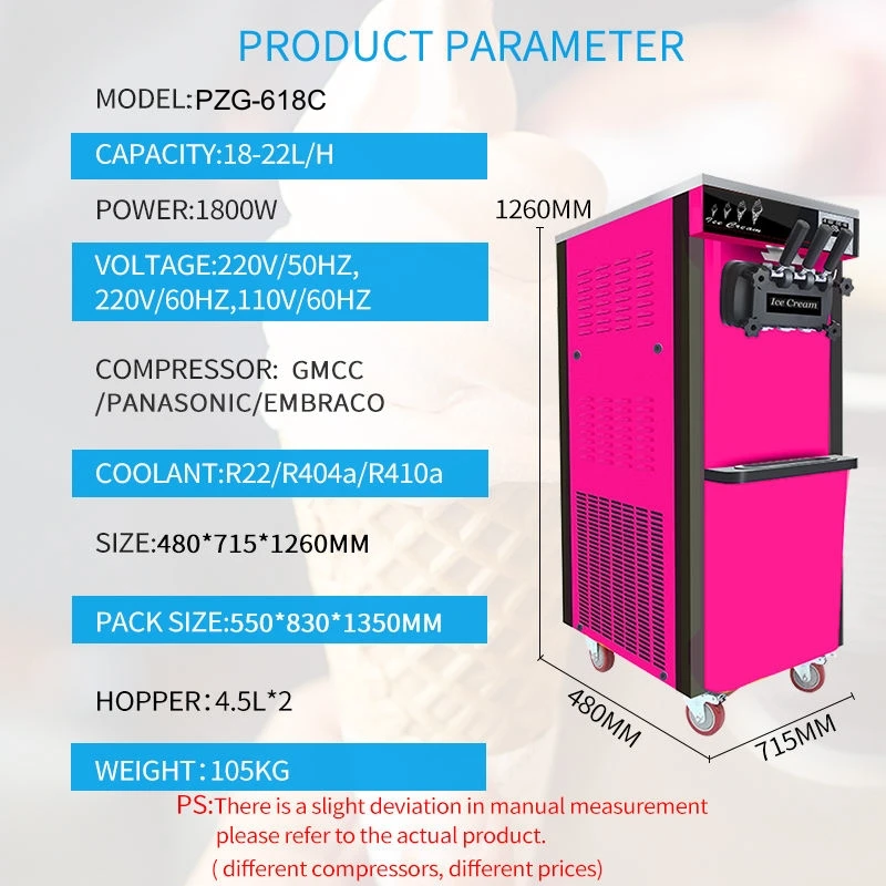 110V 220V 18 ~ 22L/H экономичная Коммерческая Машина для мороженого с тремя топами 2 + 1