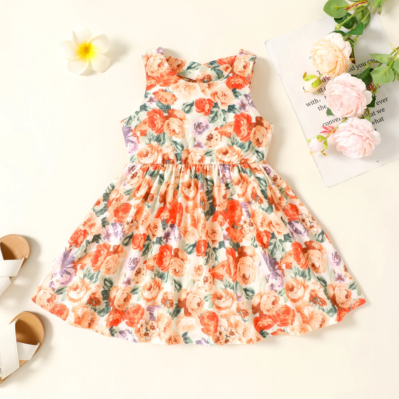 

PatPat Toddler Girl Naia Crisscross Back Allover Floral Print Tank Dress