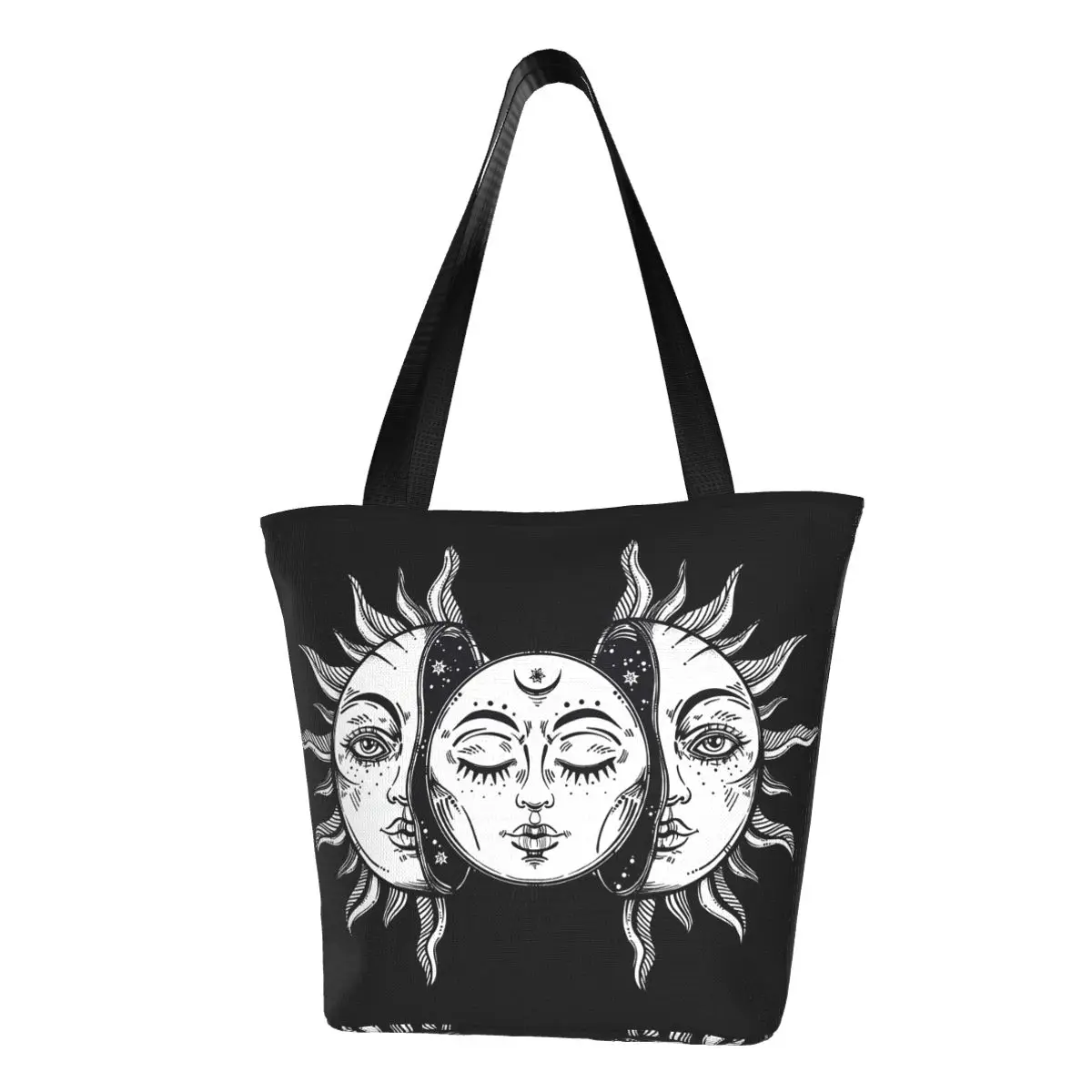 Vintage Solar Eclipse Sun And Moon Polyester outdoor girl handbag, woman shopping bag, shoulder bag, canvas bag, gift bag