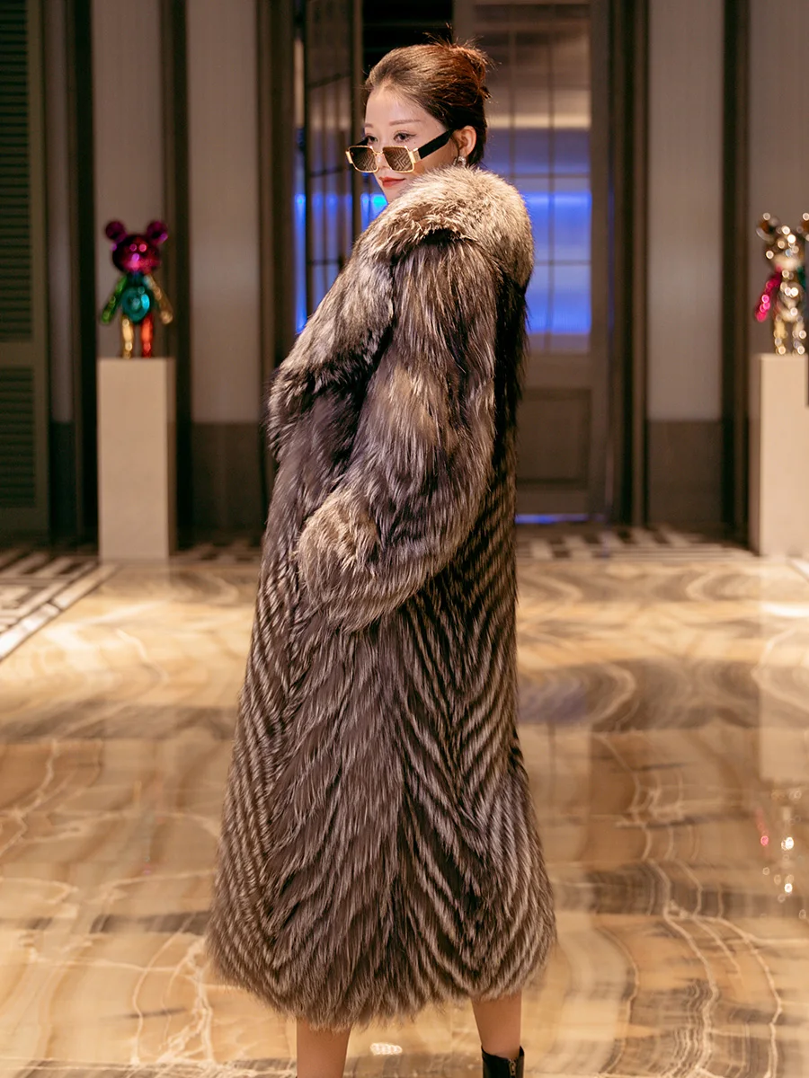 High-Grade Socialite Style Fur Coat Imported Silver Fox Fox Fur Silver Fox natural color
