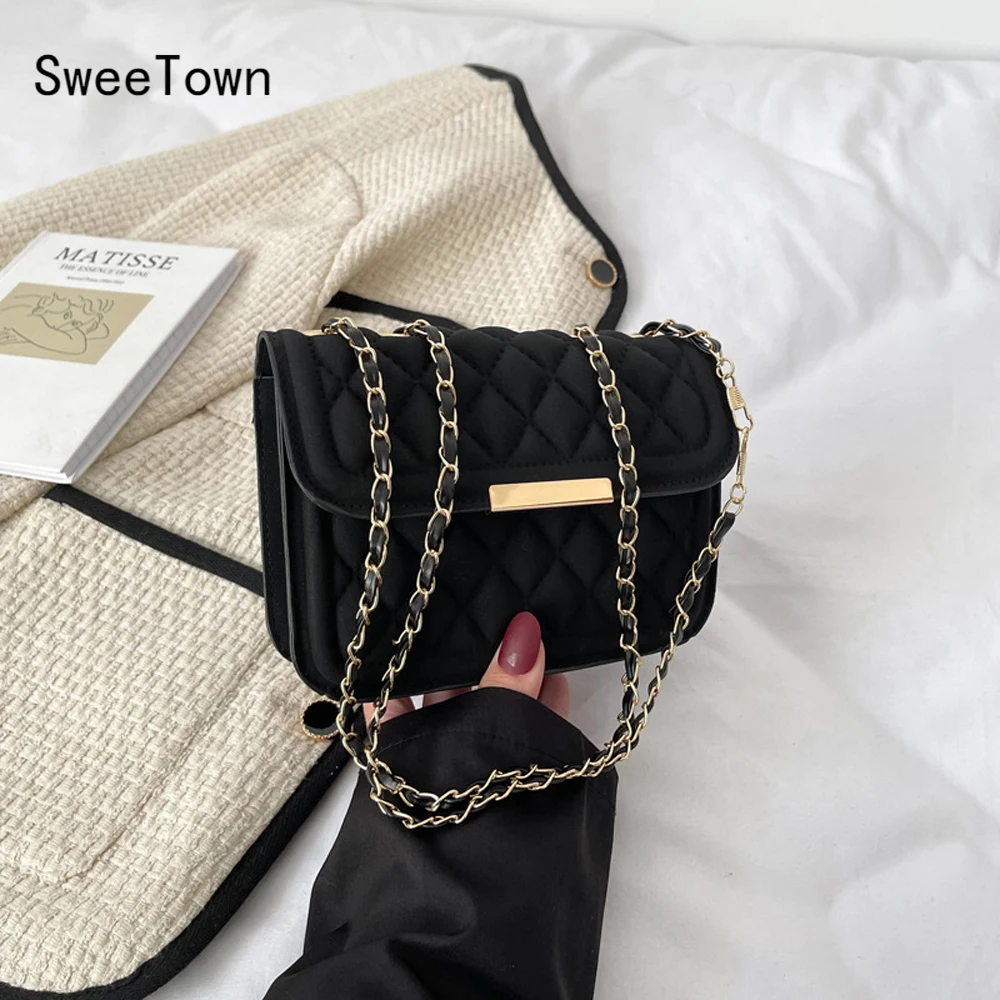 

Новый маленький клатч Sweetown на цепочке из искусственной кожи, сумка через плечо для женщин, модные роскошные брендовые сумки и кошельки, сумк...