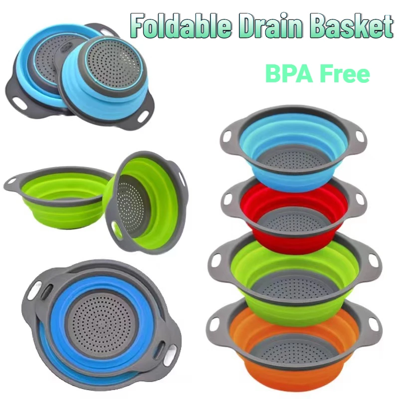 

Collapsible Colander Food-grade Round Space Save Silicone Kitchen Strainers Dishwasher Safe Foldable Strainer for Pasta,Veggies