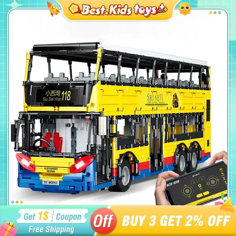 

1:15 Remote Control Double Decker Bus MOC City Building Blocks High-Tech Car Model Set Toys For Boys RC Bus Bricks Children Gift