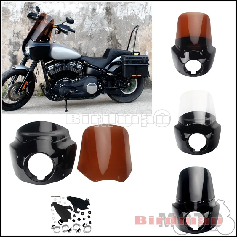

For Harley Sportster 883 1200 XL883 Custom Iron Roadster Motorcycle 15 Inch Front Headlight Fairing w/ Windscreen Air Deflector