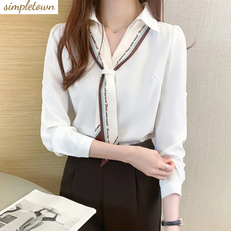 Chiffon White Shirt Women's 2023 Spring/Summer New Korean Version Loose Design Light Mature Scarf Long Sleeve Shirt