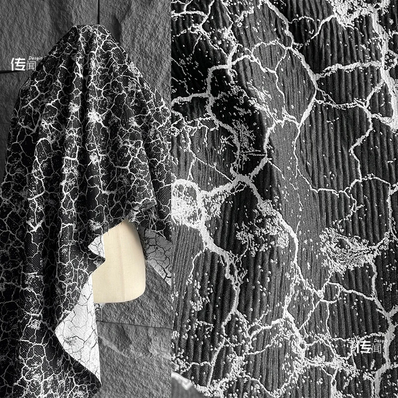 

Black Gray Pleated Jacquard Texture Fabric Irregular Pattern High-End Hat Clothing Designer Fabric