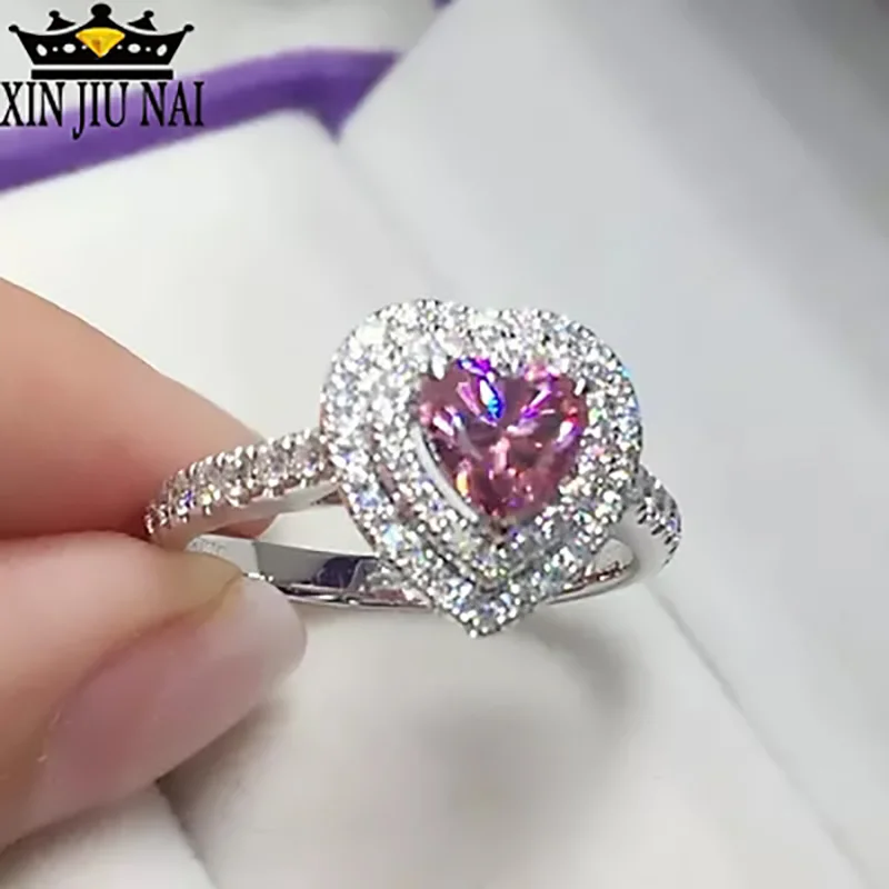 

Женское Обручальное кольцо в форме сердца, с розовым кристаллом