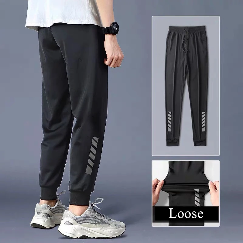 

Sports Pants For Men Joggers Fashion Trouser Male Clothing Black Ice Silk Breathable Streetwear Pants Elastic Sweatpants 2022