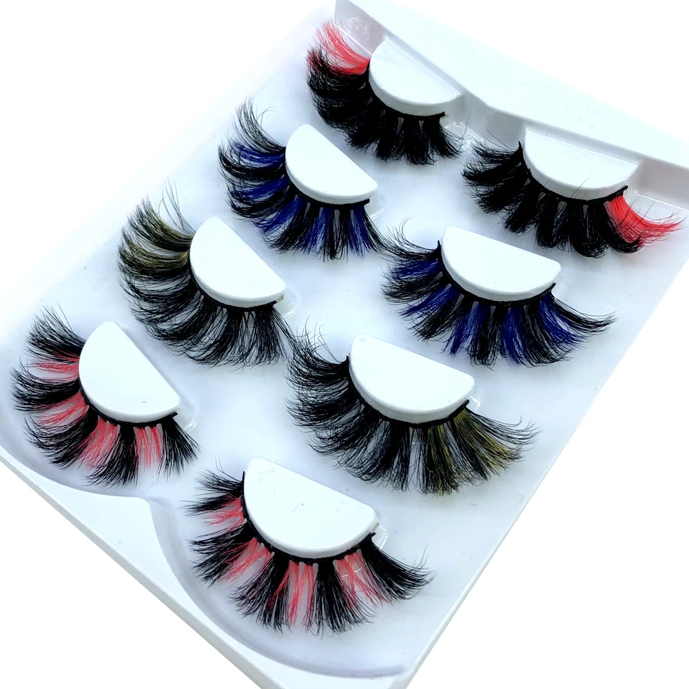 

HBZGTLAD New 4 pairs Colored Russian Strip Lashes 3d Mink Lashes Wholesale Dramatic Colorful Natural Eyelashes Extension Make up