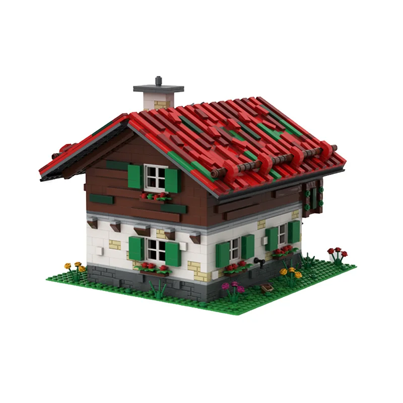 

MOC Architecture Bergbauernhaus Luxury House Building Blocks Kit Medieval Town Village Villa Hut Bricks Toys For Children Gifts