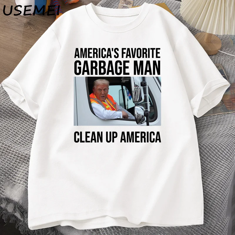 Trump Garbage Man in Trash Truck T-shirts Men Casual Donald Graphic T-shirt Election Maga Republican Tee Shirt