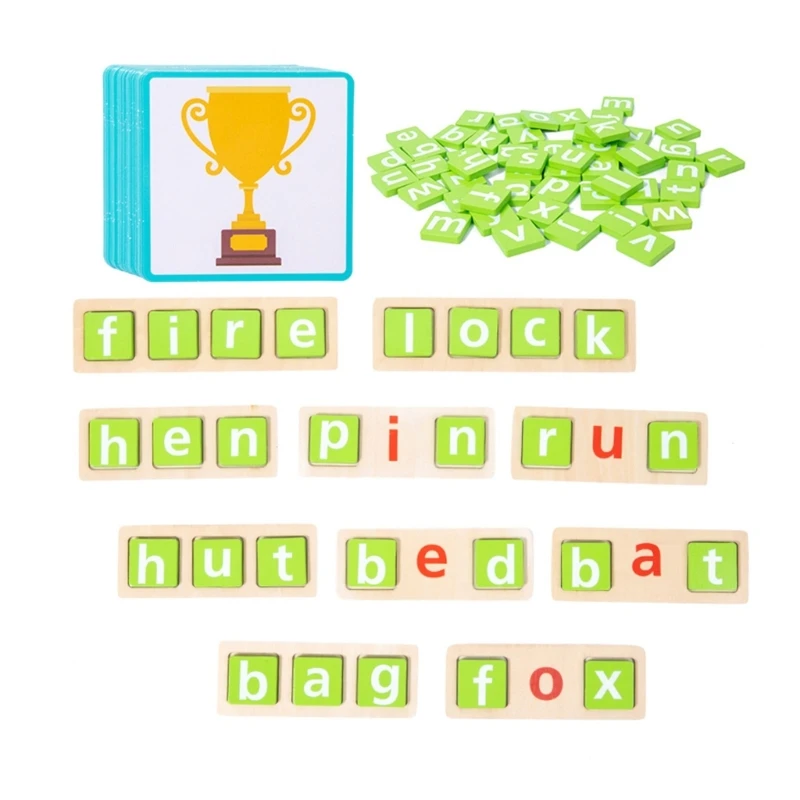 

Letter Spelling Block with 50 Cards Game English Words Early Educational Puzzle Game for Children Kids Wood Toy