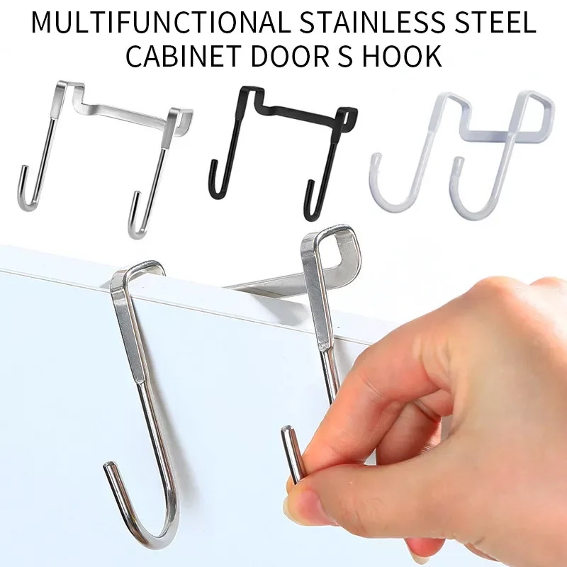 

S-Type Door Hanger Stainless Steel Over The Cabinet Door Hook Door Hangers Bathroom Kitchen Nail-Free Wall Mounted Coat Racks