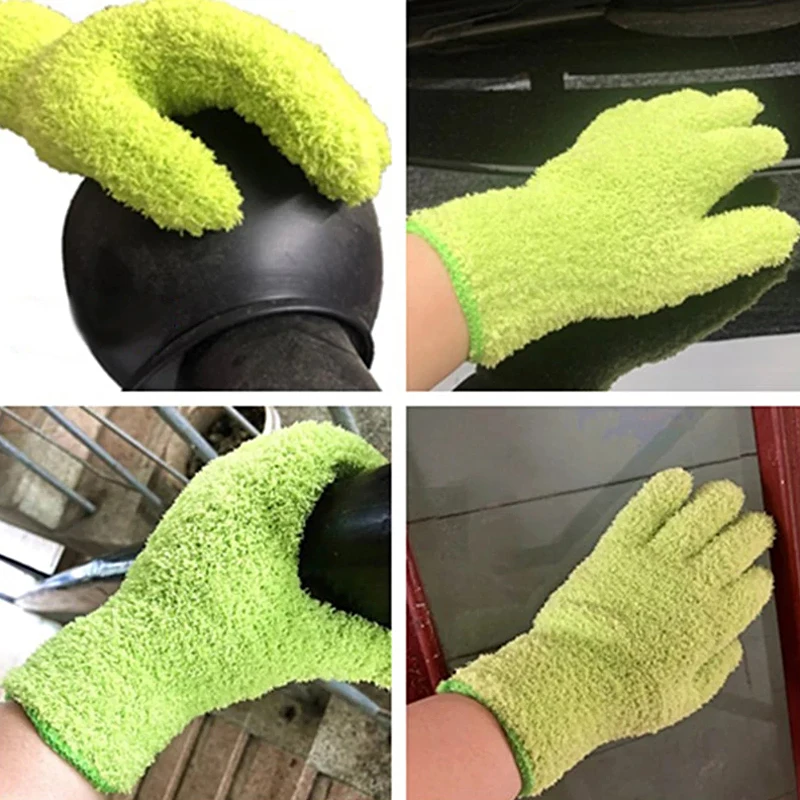 Car Wash Care Microfiber Cleaning Gloves Coral Fleece Gloves Solid Color Five Finger Dust Removal Housework Absorbent Gloves images - 6