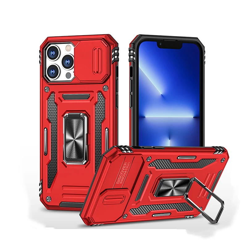 

Armored Full Wrap Pc Hard Case For Iphone 11 12 13 14 Pro Max Mini 6S 8 Plus X Xr Xs Max Se 2020 Metal Finger Ring Bracket Cover