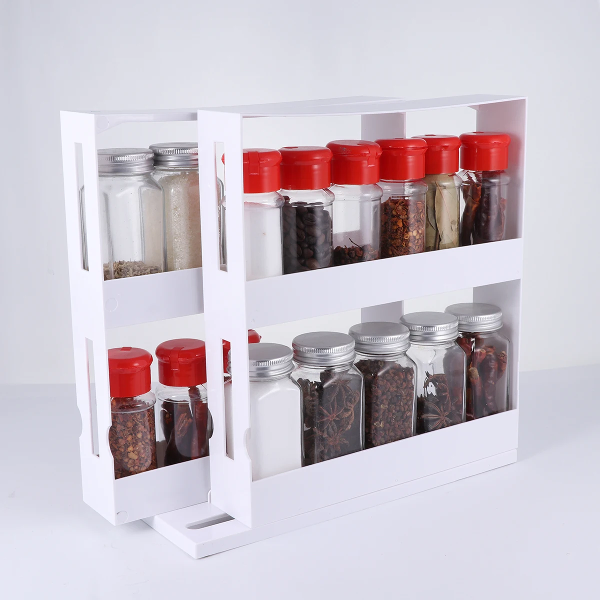 2 layer storage kitchen rotating organize spices jar bottle storage rack kitchen bottle storage organizer shelves slide cabinet free global shipping