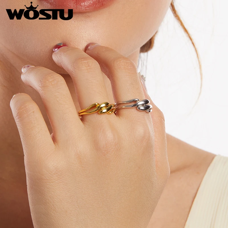 WOSTU кольцо из стерлингового серебра 925 пробы 2 в 1 простые линии золотого