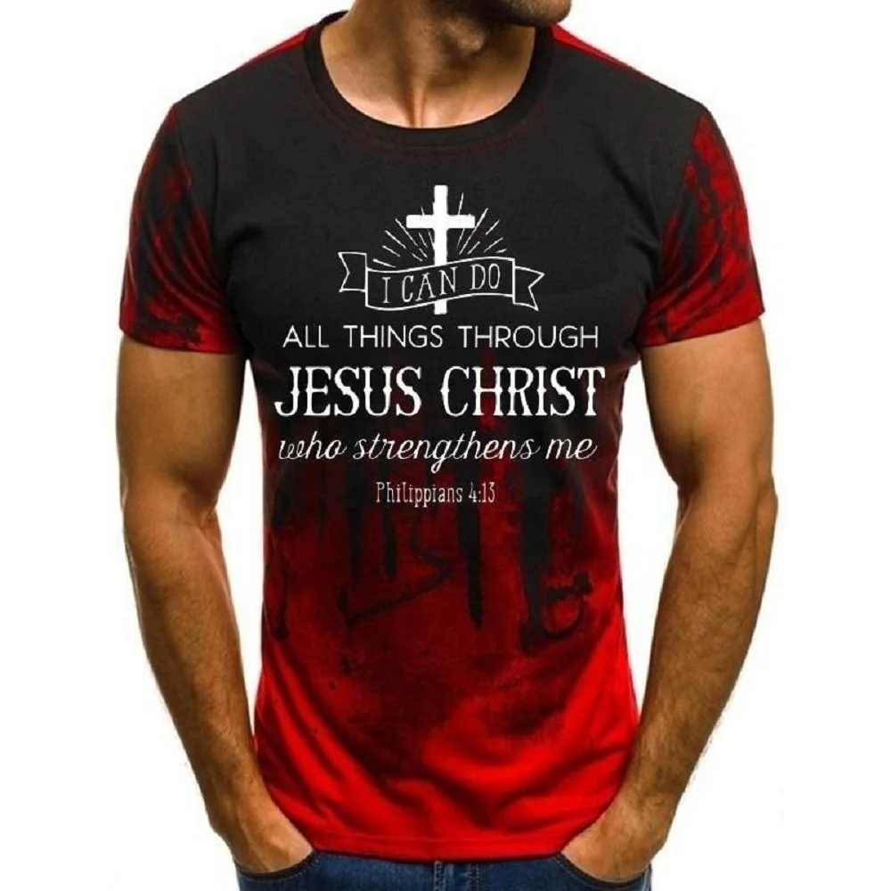

Футболка мужская с круглым вырезом, удобная повседневная Уличная Модная рубашка с 3D-принтом Иисуса и Креста, топ с коротким рукавом, большие размеры