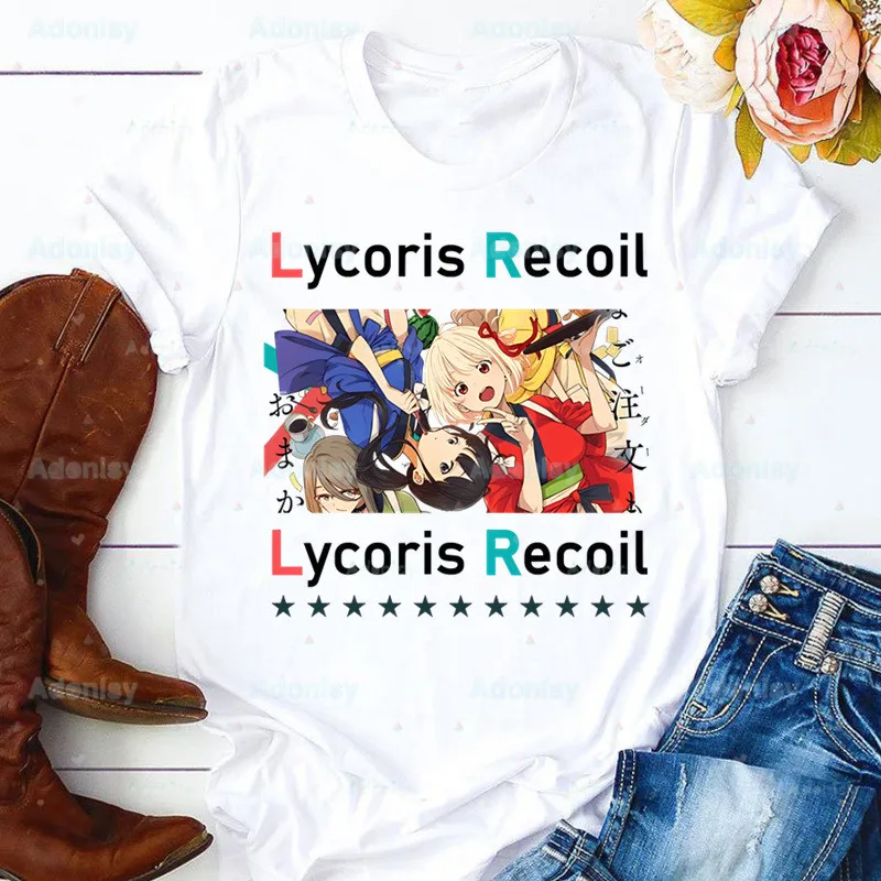 

Женская футболка Lycoris Recoil из аниме, Повседневная белая футболка nishikier Chisato с коротким рукавом, женская футболка Inoue Takina Graphic