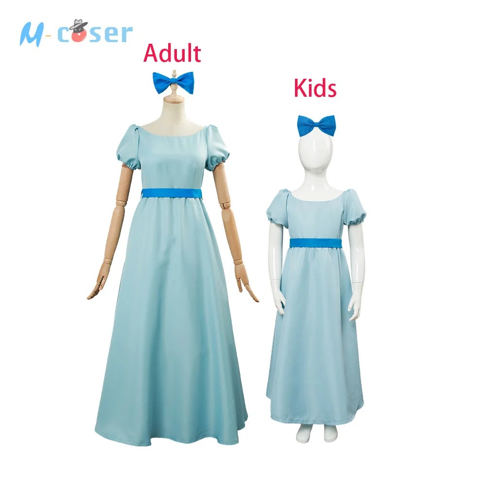 

Adult Kids Peter Pan Wendy Darling Cosplay Costume Movie Women Girls Blue Long Dress Halloween Carnival Roleplay Costume Suit