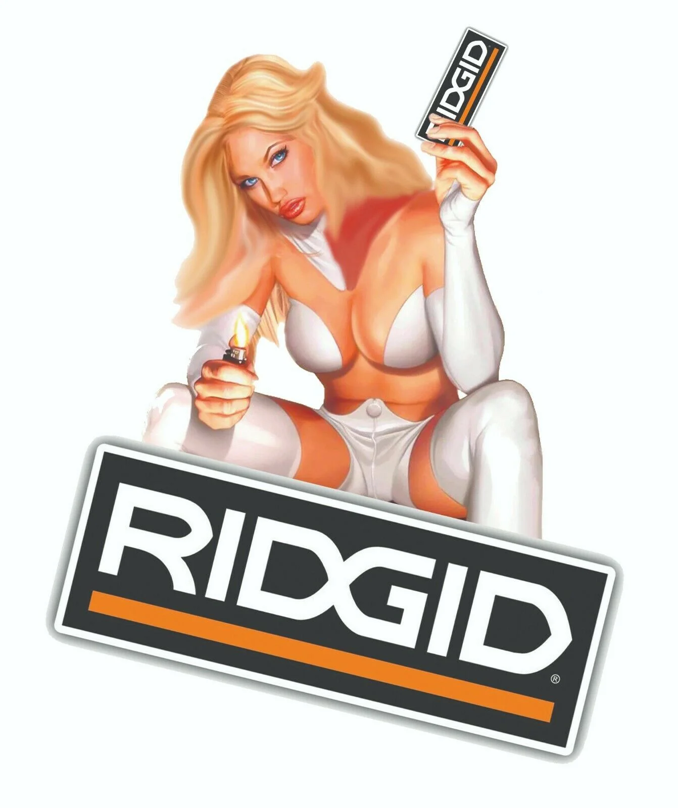 

For RIDGID TOOLS STICKER DECAL FLAME GIRL GARAGE MECHANIC GLOSSY LABEL TOOL BOX