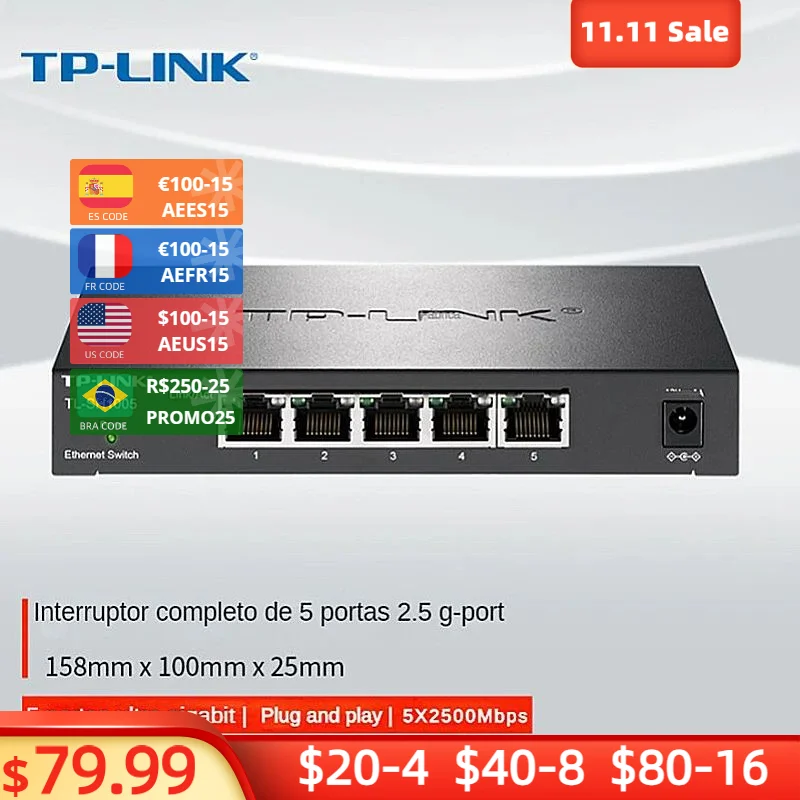 

Tp-link Switch 2500mbps 2.5gbps Gigabit All 5*2.5gb RJ45 Ethernet 5-port 2.5G Switch 5-port Hub Home NAS Core 1G Switch
