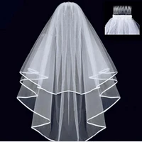 one layers white high quality wedding veil with pearl soft bride veil 2023