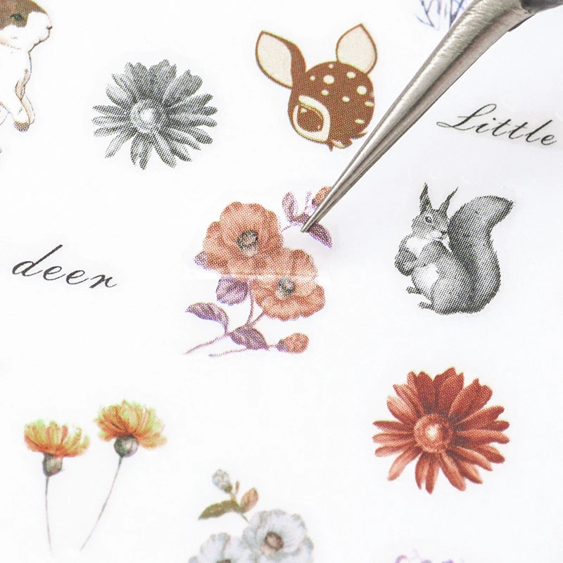 

1pc 3d Nail Sticker Spring Floral Leaves Adhesive Stickers Cute Deer Animal Transfer Decals Slider Diy Nail Art Decoration