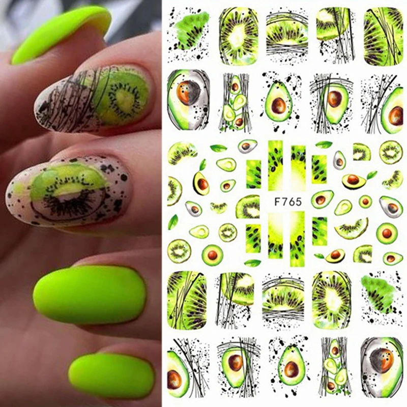 

3D Geometric Lines Avocado Fruit Transfer Nail Stickers Charms Flower Leaf Tree Decal Slider For Nail Art Manicuring Decoration