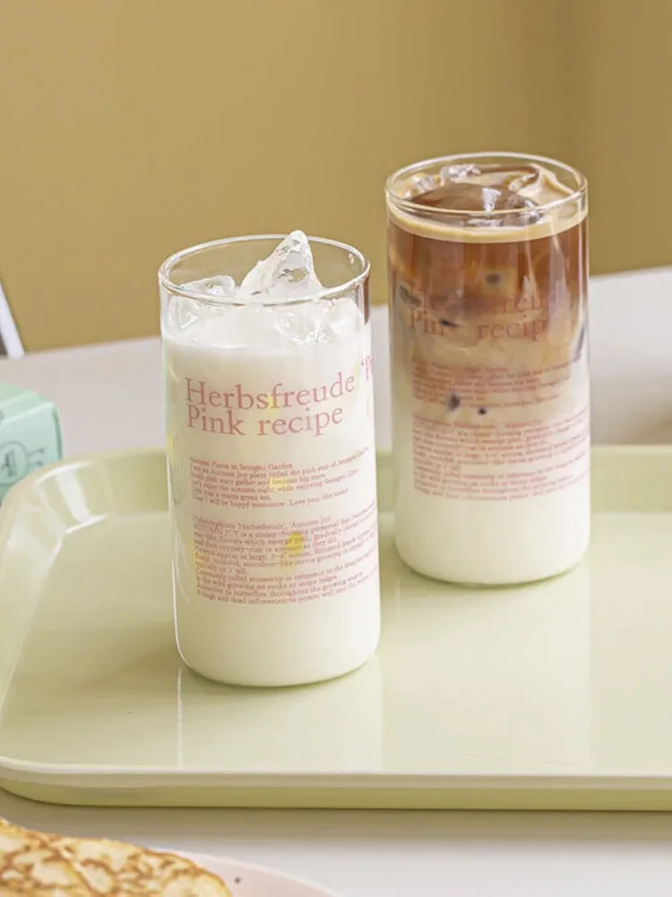 

Korean Tumbler Water Cup Glass Mugs with Letter Breakfast Milk Tea Clear Glass Heat-resistant Mug Drinking Glasses Coffee Mugs